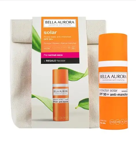 BELLA AURORA GEL CREME SOLAIRE ANTI TACHE SPF50 PMG 50ML+TROUSSE COTON RAYEE OFFERTE