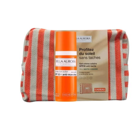 BELLA AURORA FLUIDE SOLAIRE ANTI TACHE SPF50+ PNS 50ML + TROUSSE COTON RAYEE OFFERTE